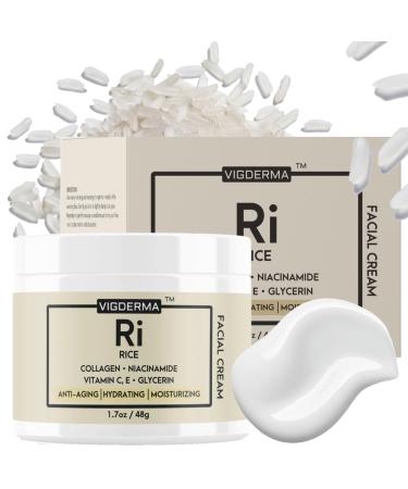 Rice Facial Light Cream 1.7oz Rice Bran Essence with Collagen Niacinamide Vitamin C Glowing Look Improves Moisture Skin Barrier Nourishes Deeply K Beauty