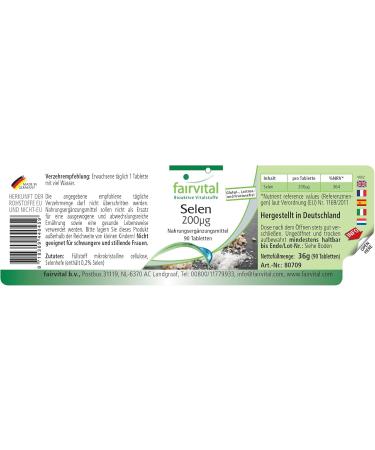 Fairvital | Selenium 200mcg Organic Selenium Yeast Based Natural VEGAN Box of 90 Tablets 3 Month Supply - Buy Online on GoSupps.com