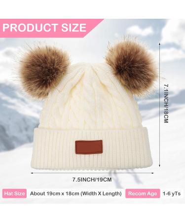 Kids Winter Double Pom Pompom Hat Set | 3-Piece Knitted Ski Beanie Cap | Girls Boys 1-3 Years | M Gray White Black - Buy Online on GoSupps.com