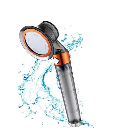 Shower Head with Switch Control - Water Saving Soft Spray Showers - Purifying Filtration Mineral Stone Beads - Helps Dry Skin & Hair Loss (Orange)