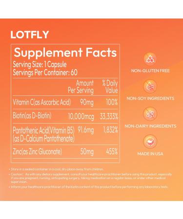 Biotin 10000 mcg with Zinc Vitamin C & Calcium Pantothenate Supports Healthy Hair Growth Strong Nails & Glowing Skin for Women & Men | Made in The USA | 60 Vegan Capsules (2 Months Supply) 6 Count (Pack of 10) New Version - Buy Online on GoSupps.com
