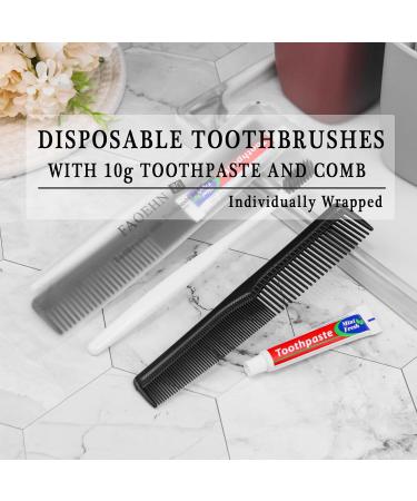 White Disposable Toothbrush Set with Toothpaste & Comb - Travel-Friendly Individually Wrapped for Hotels Airbnb & Charity Perfect for Homeless & On-the-Go - Buy Online on GoSupps.com