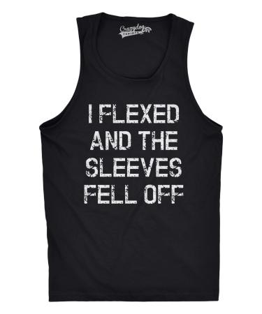 Mens I Flexed and The Sleeves Fell Off Tank Top Funny Sleeveless Gym Workout Shirt Medium Black