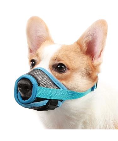 Mayerzon muzzle for dogs with an adjustable Velcro fastener to bite bark and chew airline breathable for small medium -sized and large dogs (Blue S+) Blue S+