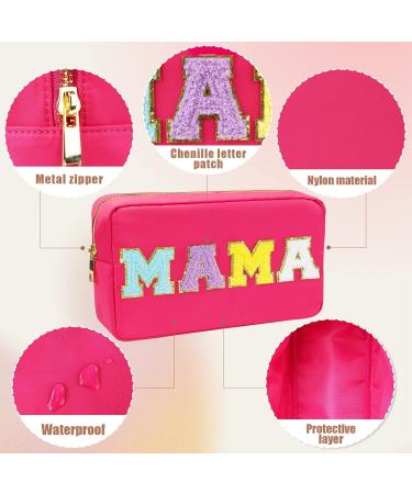 Nylon Washable Valentines Gift Makeup Bag - Women Chenille Letter Travel Organizer Pouch for Mama Cosmetics with Patches (Rose Red) - Buy Online on GoSupps.com