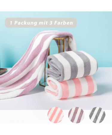 Super Absorbent Hair Turban Towel Set - 3 Pack Quick Dry Microfiber Caps for Long Curly Hair (Pink Purple Gray) Ideal for Women & Girls - Buy Online on GoSupps.com