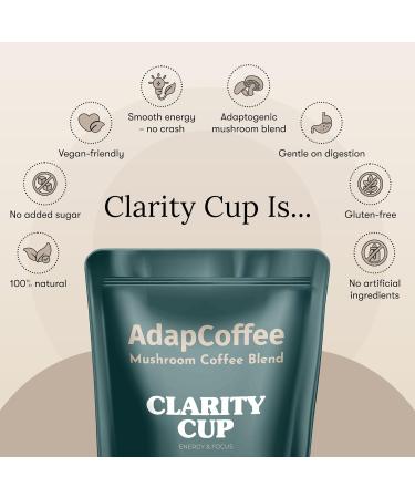AdapCoffee Clarity Cup Instant Coffee with Adaptogenic Mushrooms Lions Mane Reishi Maitake Focus and Vitality Rich Taste of Raw Cacao 200 g 50 Cups - Buy Online on GoSupps.com