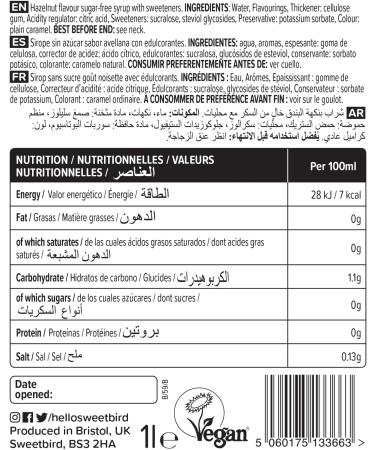 Sweetbird Hazelnut syrup without sugar | 1 liter | FS252 - Buy Online on GoSupps.com