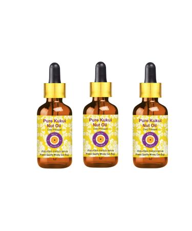 Deve Herbes Pure Kukui Nut Oil Aleurites moluccanus with Glass Dropper 100 Natural Therapeutic Grade Cold Pressed for Personal Care Pack of Three 100ml X 3 10 oz