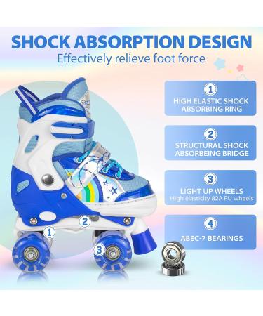Kids Roller Skates for Girls and Boys | 4 Size Adjustable | Light Up Wheels | Blue Medium-Youth (3Y-6Y US) - Buy Online on GoSupps.com