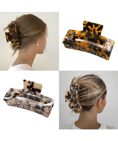 4PCS Large Hair Claw Clips - Big Acrylic Clips for Thick Hair - Tortoise Shell & Leopard Print - Non Slip Hair Accessories for Women and Girls - Buy Online on GoSupps.com