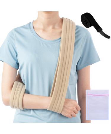 360 RELIEF Adjustable Arm Sling Neck Support - Collar and Cuff Supportive for Collarbone Plasters Injured Wrist Hand Elbow | X-Large Beige for Men and Women | with Mesh Laundry Bag | XL Beige