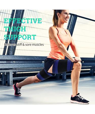 ABYON Thigh Compression Support Sleeves (1 Pair) - Breathable Elastic Brace for Hamstring & Quadricep Pain Relief - Anti-Slip Upper Leg Sleeves for Men and Women - L Blue - Buy Online on GoSupps.com
