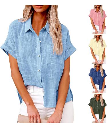 2022 Women's Summer Linen Button Down Shirt - Casual Collared Tee in Army Green - Buy Online on GoSupps.com