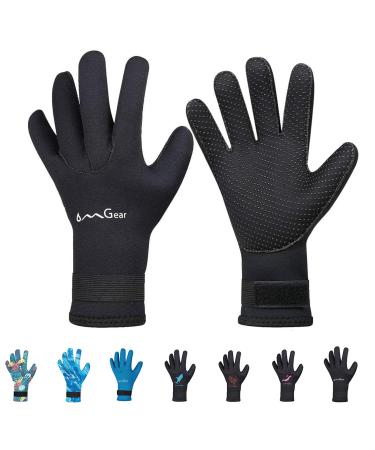OMGear Neoprene Gloves Diving Wetsuit Gloves 3mm Flexible Thermal with Adjustable Waist Strap for Snorkeling Scuba Diving Surfing Kayaking Rafting Spearfishing Sailing 5mm black Small