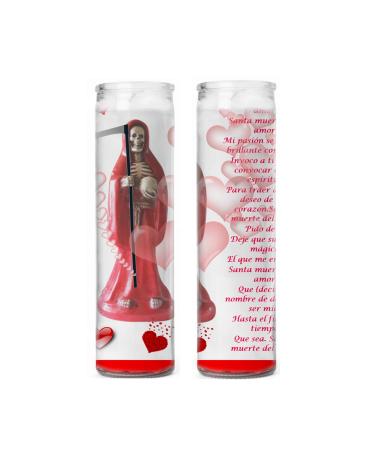 Santa Muerte para el Amor La Calaca La Patrona La Huesuda La Pelona La Chicharrona La Catrina 2 Veladoras Rojas con Oracion Incluye Postal de Bolsillo