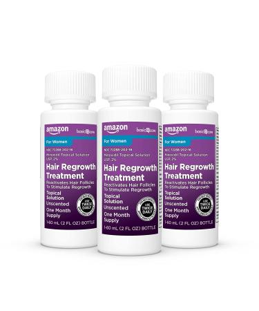 Amazon Basic Care Minoxidil 2% Topical Solution for Women - Hair Regrowth Treatment, 3 Count - Buy Online on GoSupps.com
