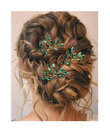 PRETTYLIFE Crystal Bridal Hair Pins - 3 Piece Rhinestone Flower Headpieces for Wedding - Emerald Green Bridal Hair Accessories - Buy Online on GoSupps.com