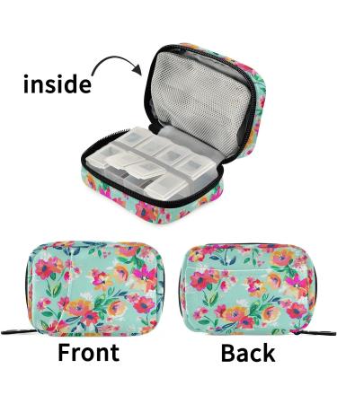 Naanle Watercolor Spring Flowers Pill Box | 7-Day Travel Pill Organizer with Zipper | Portable Compact Case for Supplements & Vitamins - Buy Online on GoSupps.com