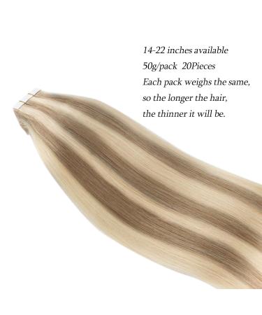 High-Quality Real Hair Tape Extensions - 50cm Remy Human Hair Ash Brown Platinum Blonde Highlights - 20 Pieces #P8-60 - Buy Online on GoSupps.com