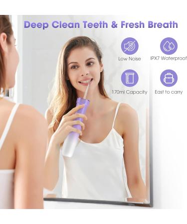 Portable Water Flosser Kit | Cordless Rechargeable Mini Oral Irrigator with DIY Mode | 5 Jet Tips | IPX7 Waterproof | for Travel and Home - Mini Purple - Buy Online on GoSupps.com