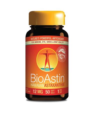 Nutrex Hawaii BioAstin Hawaiian Astaxanthin 12 mg 2-Day-Depot 50 Soft Capsules Lab Tested Vitamin E Gluten Free Soy Free Non-GMO