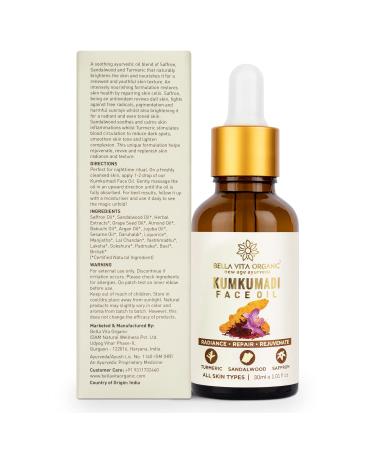 Bella Vita Organic Kumkumadi Face Glow Oil - 30ml | For Dry to Normal Skin | Sandalwood, Saffron, Turmeric, Sesame Oil | Soothes and Moisturizes - Buy Online on GoSupps.com
