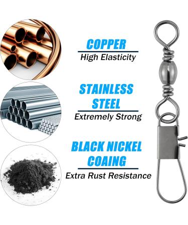 Dr.Fish 50 Pack Fishing Snap Swivels Barrel Swivel with Snap | Stainless Steel | Freshwater Tackles | Safty Interlock Snaps | Black Nickel Copper | 26-132Lb #14 | 50 Pack - Buy Online on GoSupps.com