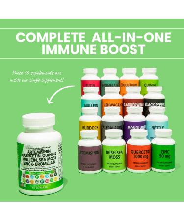 Immune Support Supplement with Artemisinin, Quercetin, Zinc, Mullein, Quinine, and Key Nutrients - 2500mg - 1000mg - 100mg - Made in USA - Buy Online on GoSupps.com