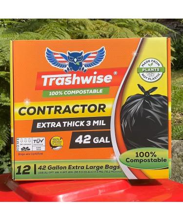 TRASHWISE 42 Gallon 100% Compostable Trash Bags Heavy Duty 3mils - Large Contractor Bags - Eco-Friendly Garbage Bags - Certified OK to Compost - 12 Count - Buy Online on GoSupps.com