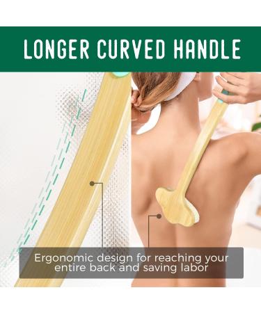 NURENDER 16.5 inch Bamboo Shower Brush Back Scrubber - Extra Long Handle for Elderly, Pregnant and Overweight Individuals - Buy Online on GoSupps.com