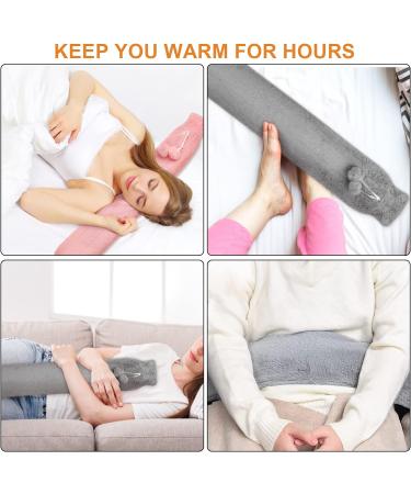 Large 2L Hot Water Bottle with Fluffy Faux Fur Cover - 73cm Rubber Bag for Neck, Waist, Abdomen & Legs - Khaki - Buy Online on GoSupps.com