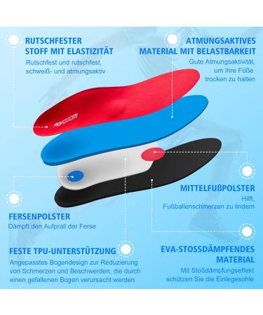 Orthopedic Insert Insoles for Plantar Fasciitis & Heel Spur Relief | Unisex Shoe Inserts Red EU (37-38) - Comfort & Support for Every Step - Buy Online on GoSupps.com