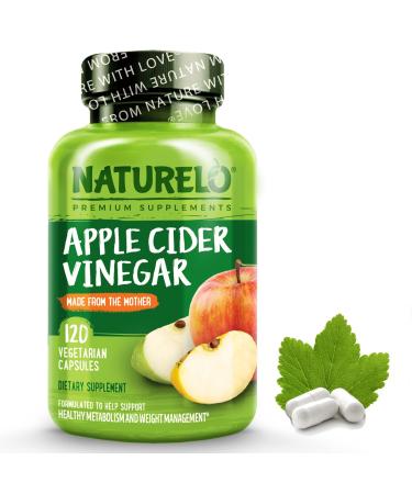 NATURELO Apple Cider Vinegar Capsules - Natural ACV with Mother Supplement for Men & Women for Detox, Cleanse and Weight Management - 120 Vegan Capsules - Buy Online on GoSupps.com