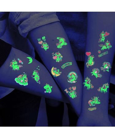 Bilizar Unicorn Glow in The Dark Temporary Tattoos - 15 Sheets | Luminous Waterproof Fake Tattoo Stickers for Kids | Fun & Cute Designs | Birthday Party Favor - Buy Online on GoSupps.com