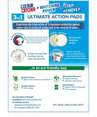 Enhanced Colour Catcher Whitening Power + Stain Remover 3 in 1 Ultimate Action Pads - 5 Pads - Buy Online on GoSupps.com