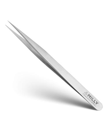 By MILLY Professional Series - Eyelash Extension Tweezers - Straight Lash Tweezers for Classic Pickup and Isolation - Precision Pointed Tip - Titanium Coated Stainless Steel - 14 cm (5.5 inches)