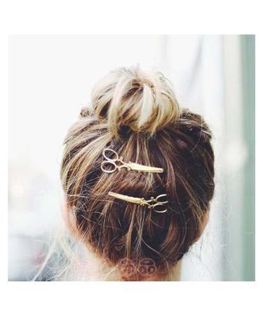 Allereyae Vintage Scissors Hair Clip Barrette Scissors Hair Pins Barrette Gold Hairpins Barrette Headpieces Decorative Head Clip Headwear Metal Scissors Hair Accessories for Women and Girls 2Pcs