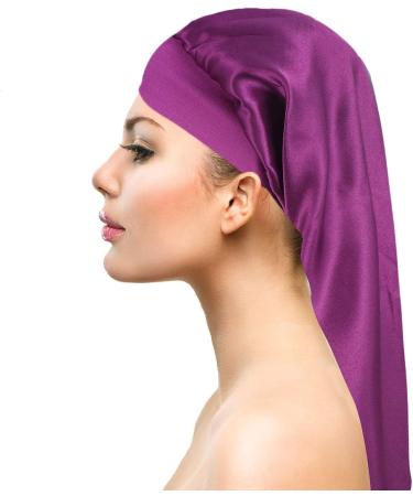 Firtink 3 Pcs Long Satin Bonnet Sleep Cap Set for Natural Hair - Black, Navy, Purple - Wide Elastic Band for Women - Extra Large Silk Bonnet for Night Sleep - Buy Online on GoSupps.com