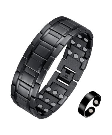 Jecanori 3X Ultra Strength Magnetic Bracelet for Men.Men's Titanium Steel Bracelet with 57 Magnets(3500 Gauss).Adjustable Wristband Brazaletes with Free Adjustment Tool and Gift Box Black