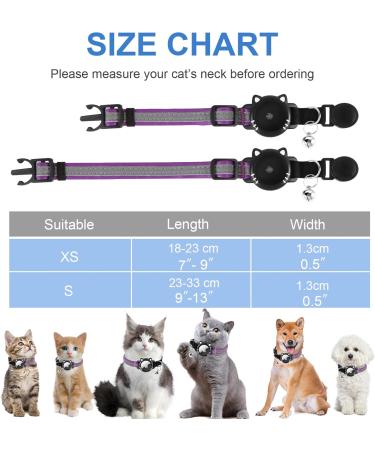 Agoumlux Airtag Reflective Cat Collar with Bell - Adjustable Safety Buckle for Young Cats | Violet (S: 23-33 cm) | International Shipping - Buy Online on GoSupps.com
