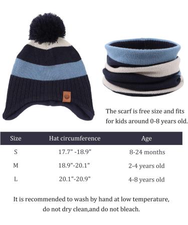 XIAOHAWANG Striped Winter Baby Beanie & Scarf Set - Kids Classic Knitted Hat for Boys and Girls (4-8 Years) - Sky Blue - Buy Online on GoSupps.com