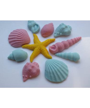 Rainbow Cake Toppers 10x Edible Seashells Little Mermaid Beach Party Fondant Cake Toppers Pink Blue Yellow (RCT-0142) - Buy Online on GoSupps.com