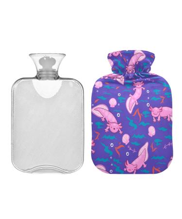 Pattern with axolotl hot water bottle 2 l winter heat bottle hot water bottle soft plush cover hand feet warmer for children men women