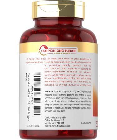 Carlyle Vitamin K2 D3 Supplement | 300 Softgels | 200mcg K2 MK7 & 10 000 IU D3 | Non-GMO Gluten Free 300 Count (Pack of 1) - Buy Online on GoSupps.com