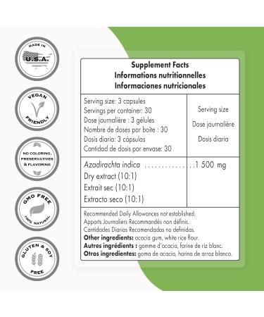 Supersmart Neem Supplement 1500mg - Skin Health, Detox & Acne Pills - Immune Support - Non-GMO & Gluten Free - 90 Capsules - Buy Online on GoSupps.com