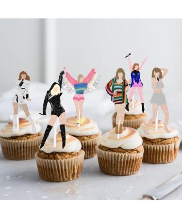 18pcs Glitter Guitar Girls Dessert Cupcake Topper Cheer to Worldwide Popular Female Singer Concert Theme Decor Pick for Fan Men Women Happy Birthday Folklore Music Party Decorations Supplies - Buy Online on GoSupps.com