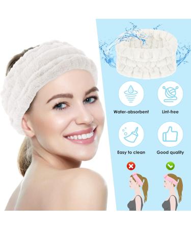 Sibba 1 Piece Spa Headband For Washing Face Wash Makeup Sports Shower Wide Hair Band Headpiece Puffy Fuzzy Fluffy Cloth Head Hairband Wristband Facial Beauty Wrap Women Girls (White) - Buy Online on GoSupps.com