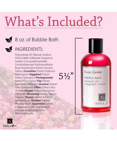 Nabila K Rose Garden Bubble Bath - All Natural & Tear-Free Formula for Sensitive Skin - Moisturizing Luxury Bath with Rose Essential Oils - 8oz for Women & Men - Buy Online on GoSupps.com