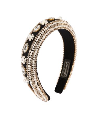 Crystal Rhinestone Headband with Pearl and Velvet Chain - Handmade Retro Diamond Hair Accessory - Buy Online on GoSupps.com